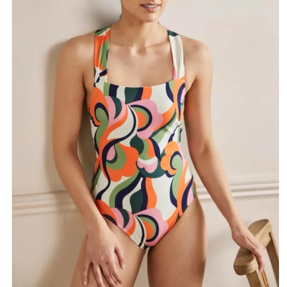 Boden Other - Boden Cross Strap One Piece Swimsuit 12 Retro 70s Floral Print Pool Beach S0215